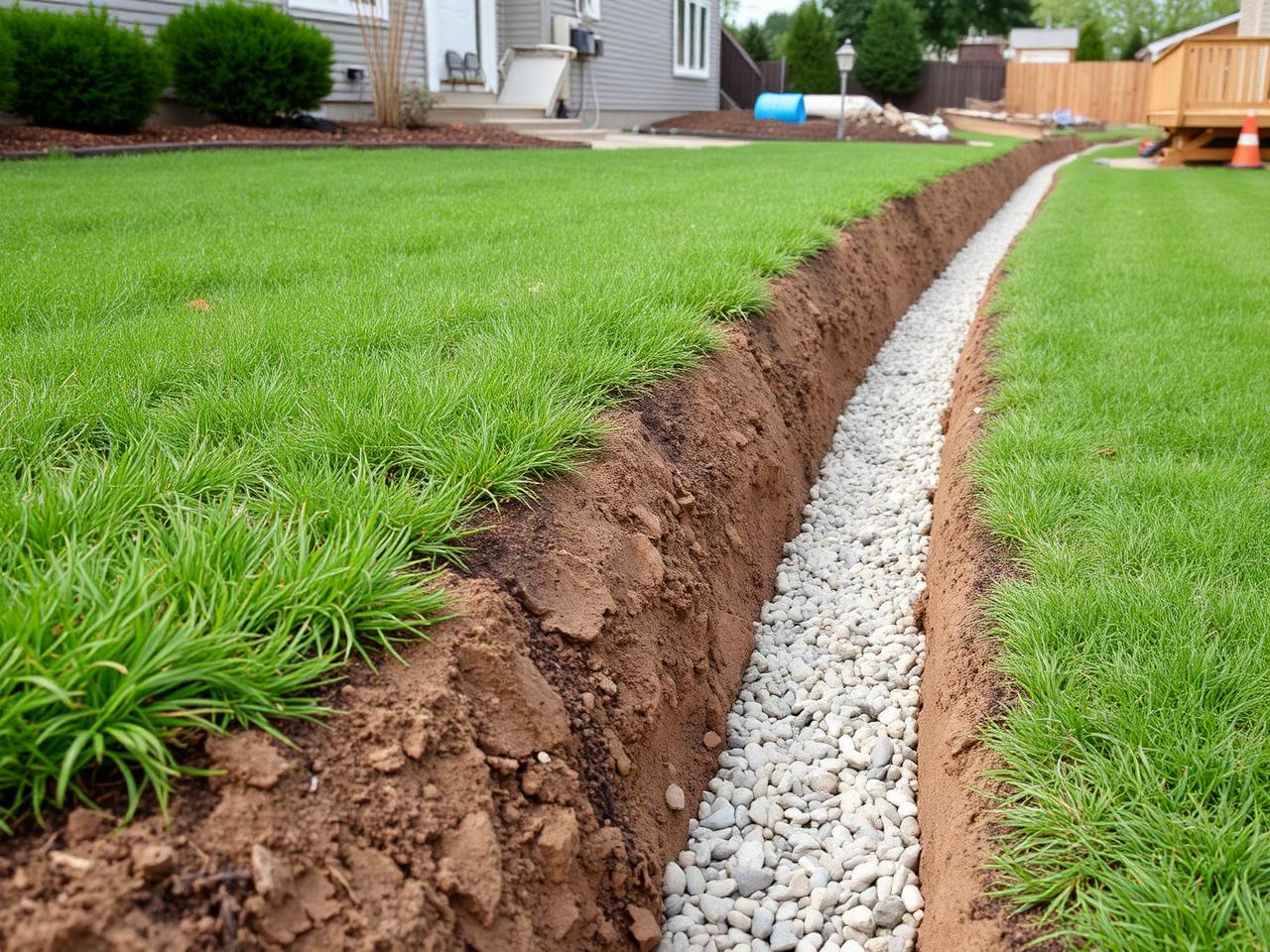Yard drainage trench installation in Rock Hill South Carolina