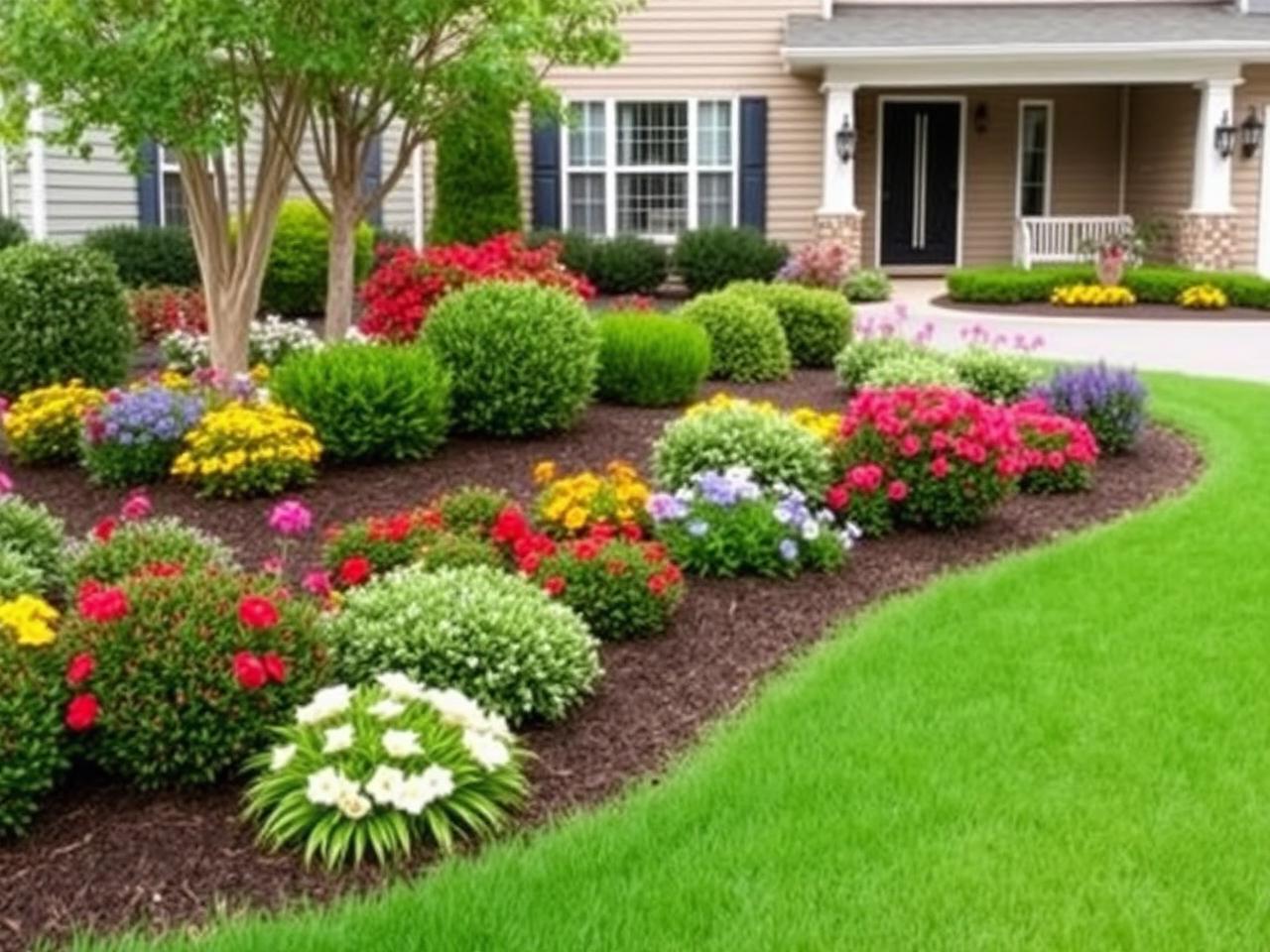 Manicured residential landscape with flower beds Rock Hill SC